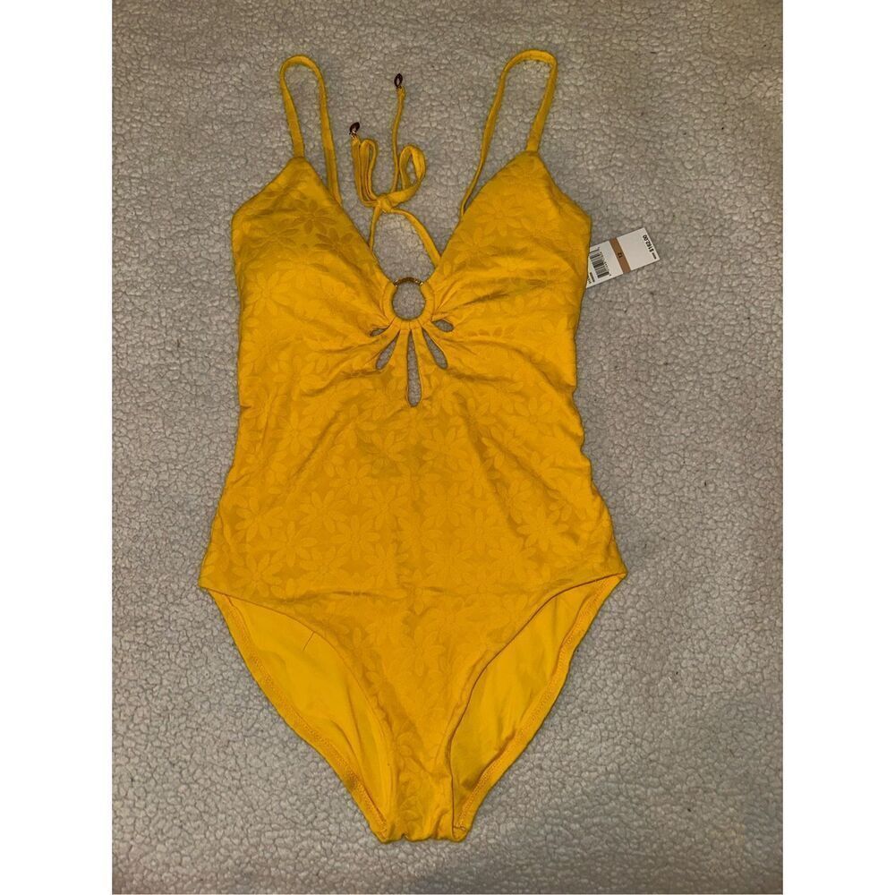 Trina Turk Women's Joplin Cut-Out One Piece Swimsuit Yellow Size 12 NWT